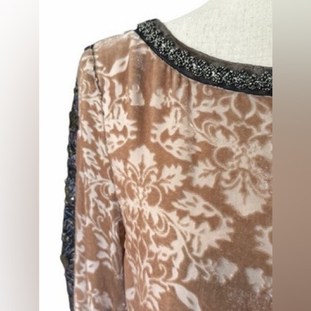SUNDANCE Champagne Dreams Damask Floral Velvet Dress Beaded Boho 8 Romantic Chic - Picture 8 of 16